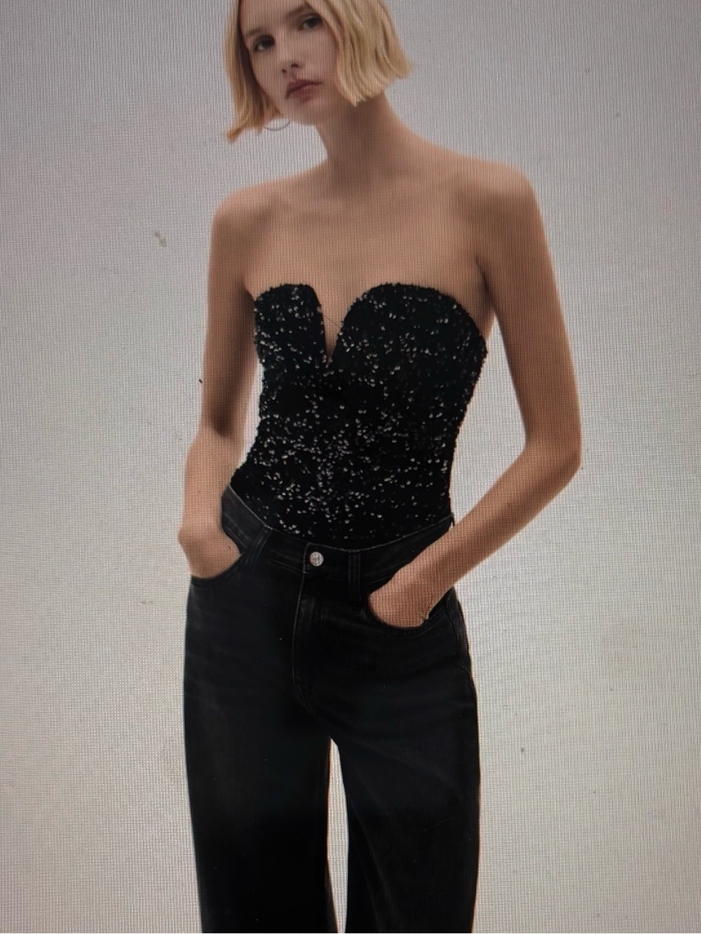 Mango Black Strapless Sequin Bodysuit